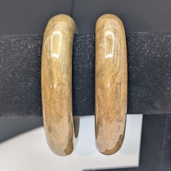 VTG Set of 2 Golden Shimmer Marbled Heavy (Nice Clank) Lucite Bangle Bracelets - Picture 2 of 9